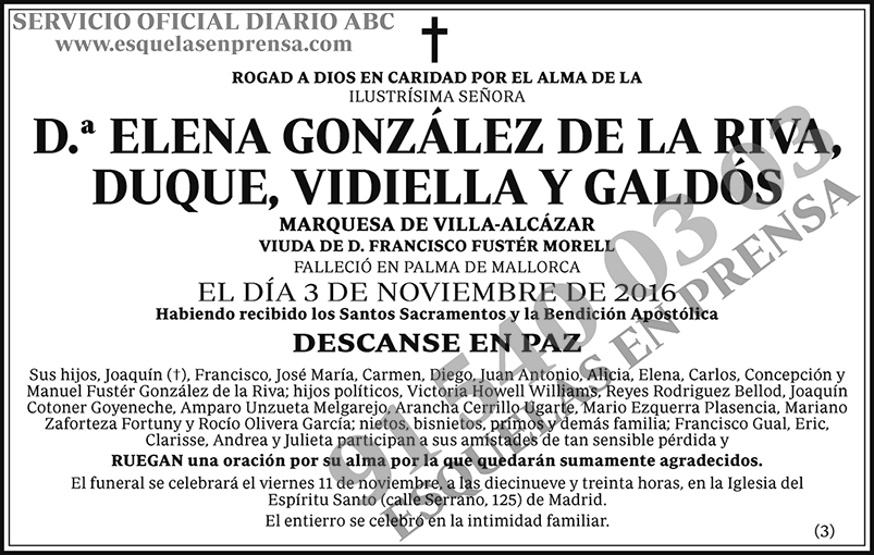 Elena González de la Riva, Duque, Vidiella y Galdós
